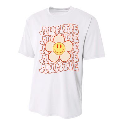 Retro Happy Face Aunt Auntie Groovy Daisy Flower Smile Face Performance Sprint T-Shirt