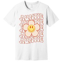 Retro Happy Face Aunt Auntie Groovy Daisy Flower Smile Face Premium T-Shirt