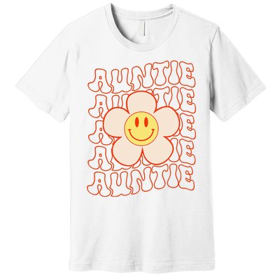 Retro Happy Face Aunt Auntie Groovy Daisy Flower Smile Face Premium T-Shirt