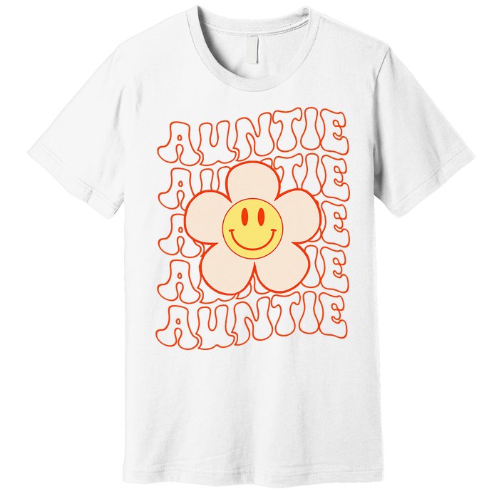 Retro Happy Face Aunt Auntie Groovy Daisy Flower Smile Face Premium T-Shirt