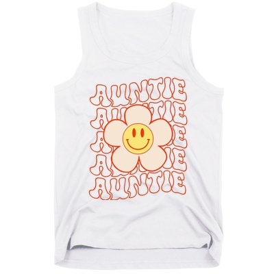 Retro Happy Face Aunt Auntie Groovy Daisy Flower Smile Face Tank Top