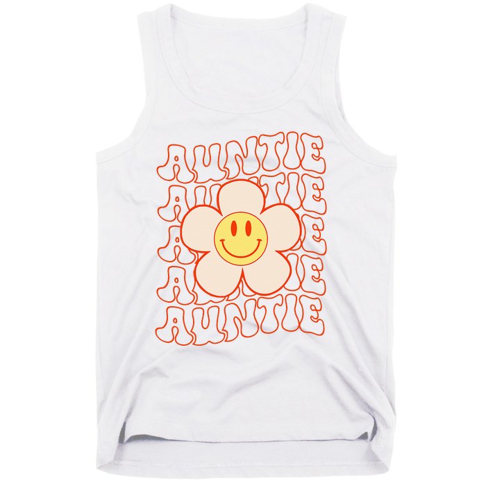 Retro Happy Face Aunt Auntie Groovy Daisy Flower Smile Face Tank Top