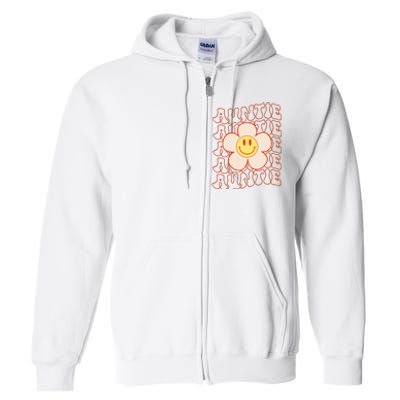 Retro Happy Face Aunt Auntie Groovy Daisy Flower Smile Face Full Zip Hoodie