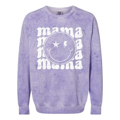 Retro Happy Face Mama Groovy Trendy New Mom Smile Face Colorblast Crewneck Sweatshirt