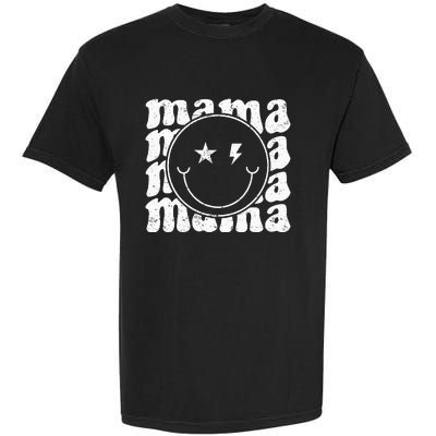 Retro Happy Face Mama Groovy Trendy New Mom Smile Face Garment-Dyed Heavyweight T-Shirt