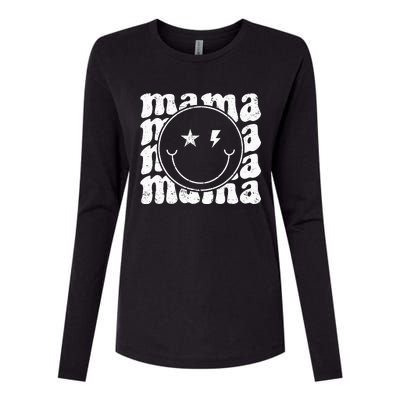 Retro Happy Face Mama Groovy Trendy New Mom Smile Face Womens Cotton Relaxed Long Sleeve T-Shirt