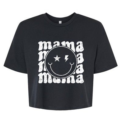 Retro Happy Face Mama Groovy Trendy New Mom Smile Face Bella+Canvas Jersey Crop Tee