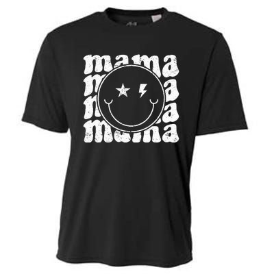 Retro Happy Face Mama Groovy Trendy New Mom Smile Face Cooling Performance Crew T-Shirt