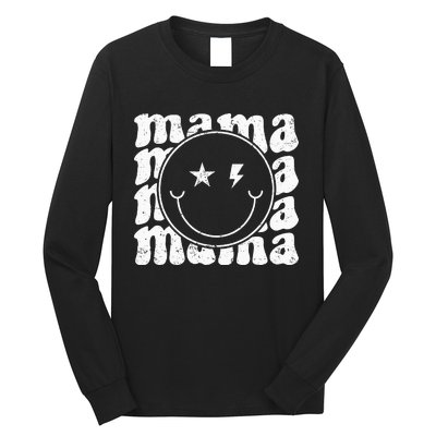 Retro Happy Face Mama Groovy Trendy New Mom Smile Face Long Sleeve Shirt