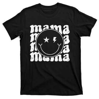 Retro Happy Face Mama Groovy Trendy New Mom Smile Face T-Shirt