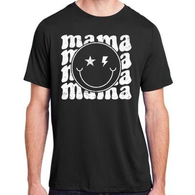 Retro Happy Face Mama Groovy Trendy New Mom Smile Face Adult ChromaSoft Performance T-Shirt