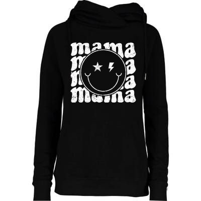 Retro Happy Face Mama Groovy Trendy New Mom Smile Face Womens Funnel Neck Pullover Hood