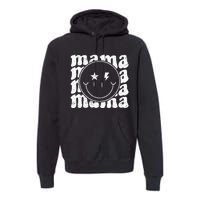 Retro Happy Face Mama Groovy Trendy New Mom Smile Face Premium Hoodie