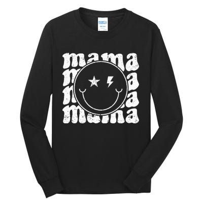 Retro Happy Face Mama Groovy Trendy New Mom Smile Face Tall Long Sleeve T-Shirt