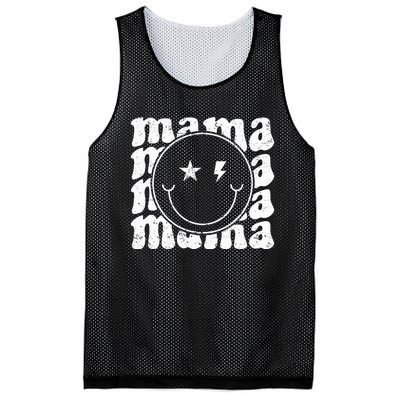 Retro Happy Face Mama Groovy Trendy New Mom Smile Face Mesh Reversible Basketball Jersey Tank