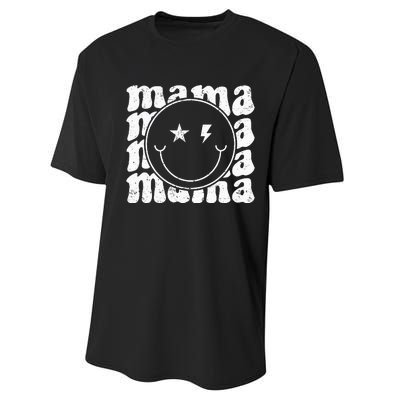 Retro Happy Face Mama Groovy Trendy New Mom Smile Face Performance Sprint T-Shirt