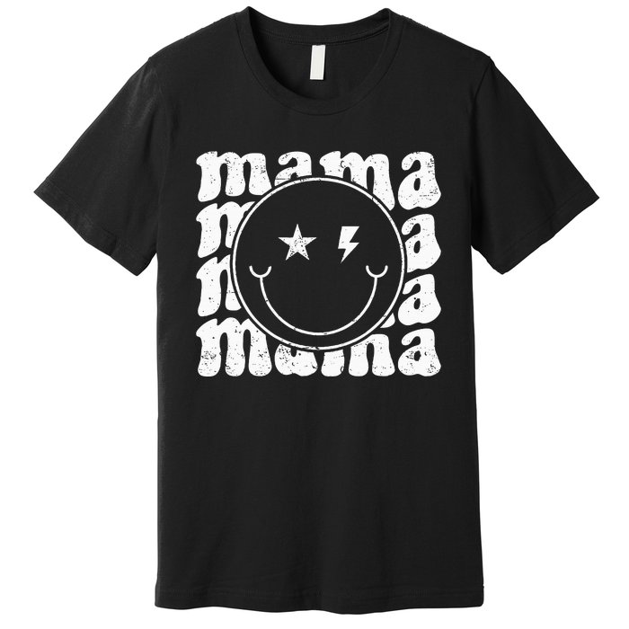 Retro Happy Face Mama Groovy Trendy New Mom Smile Face Premium T-Shirt