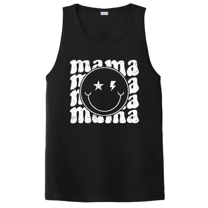 Retro Happy Face Mama Groovy Trendy New Mom Smile Face PosiCharge Competitor Tank