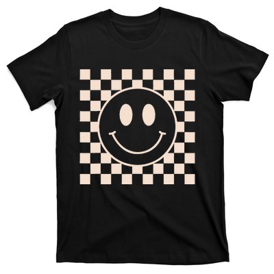 Retro Happy Face Checkered Pattern T-Shirt