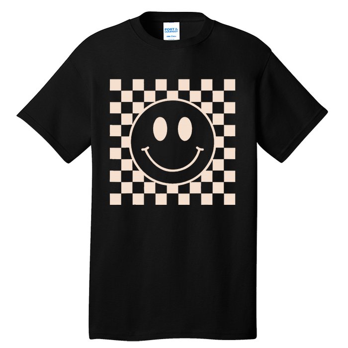 Retro Happy Face Checkered Pattern Tall T-Shirt