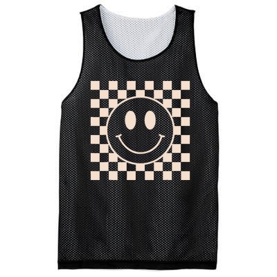 Retro Happy Face Checkered Pattern Mesh Reversible Basketball Jersey Tank