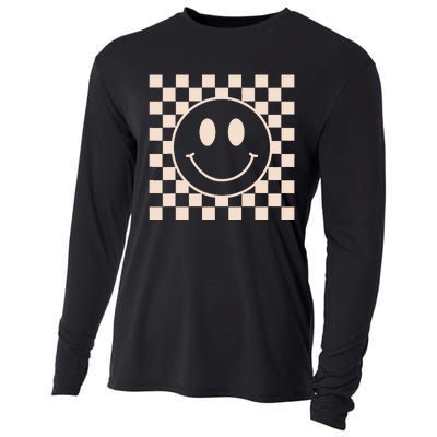 Retro Happy Face Checkered Pattern Cooling Performance Long Sleeve Crew