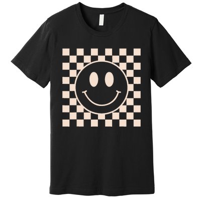 Retro Happy Face Checkered Pattern Premium T-Shirt