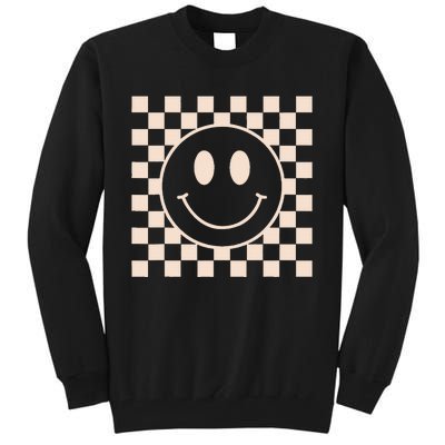 Retro Happy Face Checkered Pattern Tall Sweatshirt