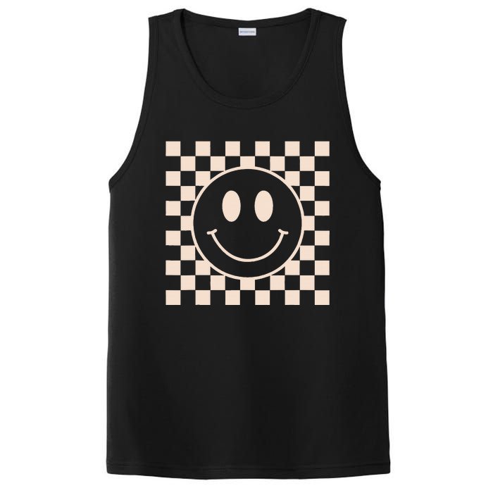 Retro Happy Face Checkered Pattern PosiCharge Competitor Tank