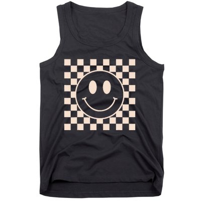 Retro Happy Face Checkered Pattern Tank Top