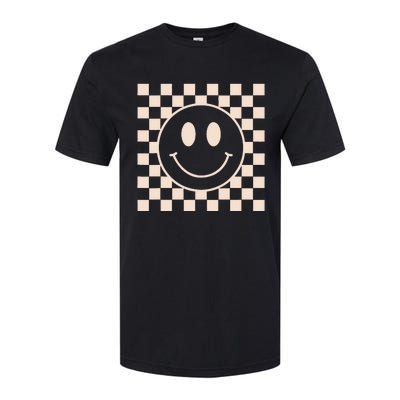 Retro Happy Face Checkered Pattern Softstyle CVC T-Shirt