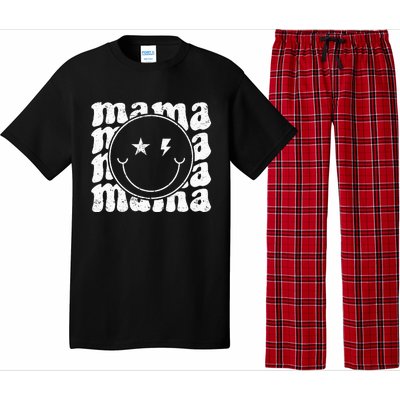 Retro Happy Face Mama Groovy Trendy New Mom Smile Face Pajama Set