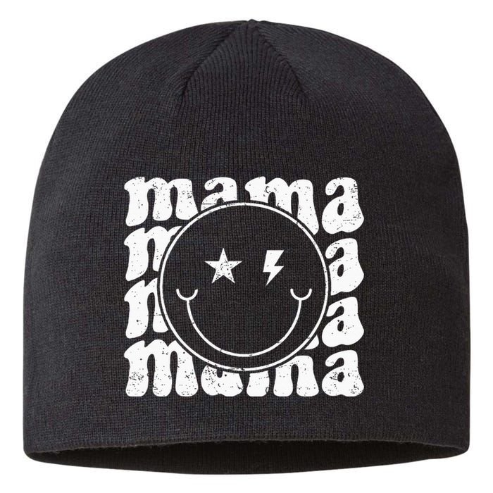 Retro Happy Face Mama Groovy Trendy New Mom Smile Face Sustainable Beanie