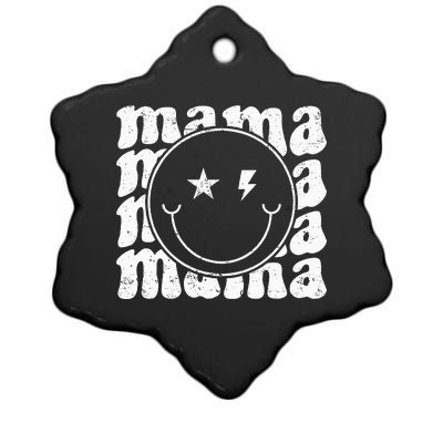 Retro Happy Face Mama Groovy Trendy New Mom Smile Face Ceramic Star Ornament