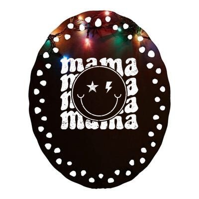 Retro Happy Face Mama Groovy Trendy New Mom Smile Face Ceramic Oval Ornament