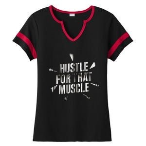 Retro Hustle For That Muscle Funny Workout Fitness Gym Funny Gift Ladies Halftime Notch Neck Tee