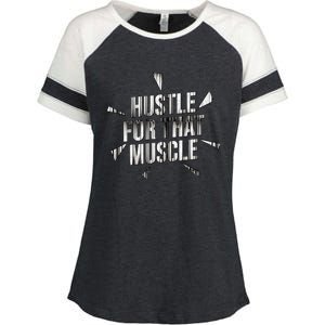 Retro Hustle For That Muscle Funny Workout Fitness Gym Funny Gift Enza Ladies Jersey Colorblock Tee