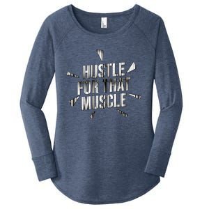 Retro Hustle For That Muscle Funny Workout Fitness Gym Funny Gift Women's Perfect Tri Tunic Long Sleeve Shirt