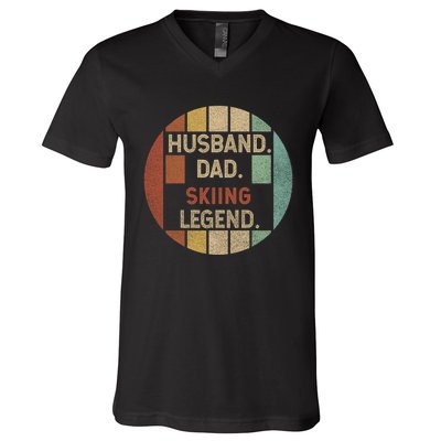 Retro Husband Father Skiing Legend Cute Gift For Dad V-Neck T-Shirt