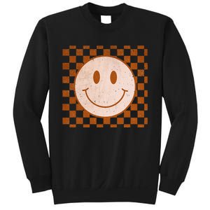 Retro Happy Face Tee Smile Face Checkered Pattern Trendy Sweatshirt