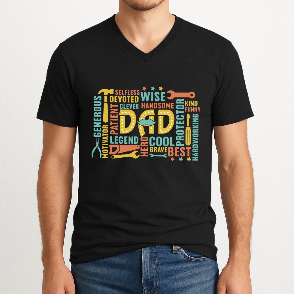 Retro Happy FatherS Day Dad Tools Best Dad Ever V-Neck T-Shirt