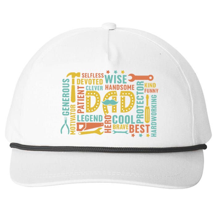 Retro Happy FatherS Day Dad Tools Best Dad Ever Snapback Five-Panel Rope Hat