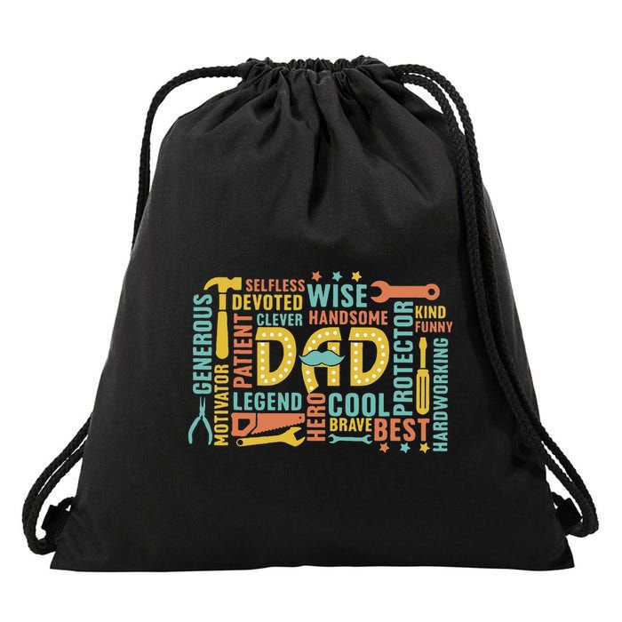Retro Happy FatherS Day Dad Tools Best Dad Ever Drawstring Bag