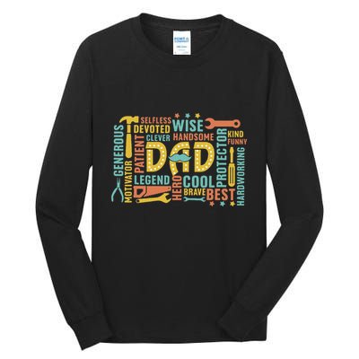 Retro Happy FatherS Day Dad Tools Best Dad Ever Tall Long Sleeve T-Shirt
