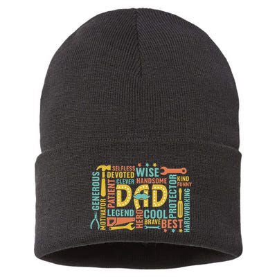 Retro Happy FatherS Day Dad Tools Best Dad Ever Sustainable Knit Beanie
