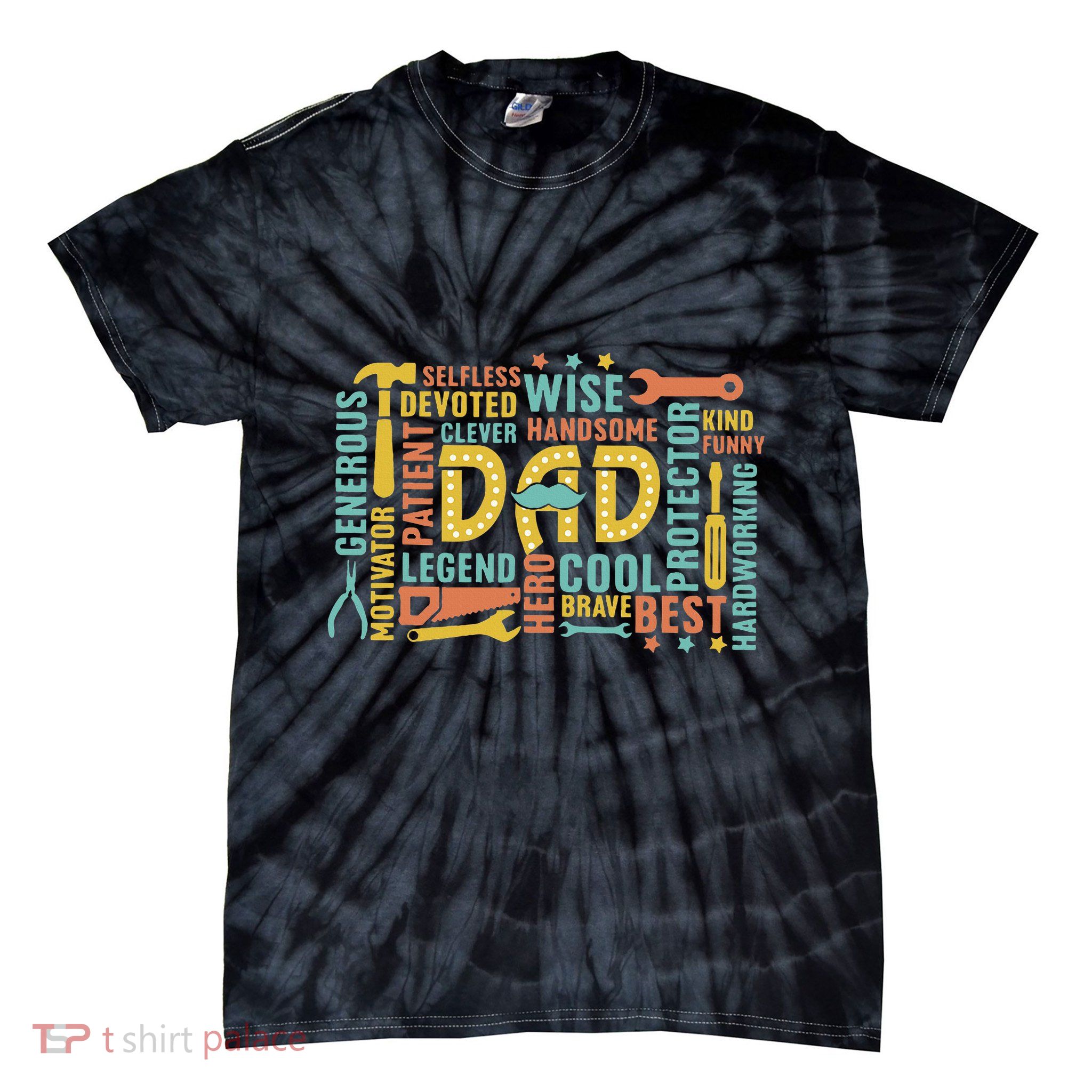Retro Happy FatherS Day Dad Tools Best Dad Ever Tie-Dye T-Shirt