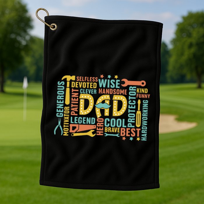 Retro Happy FatherS Day Dad Tools Best Dad Ever Golf Towel
