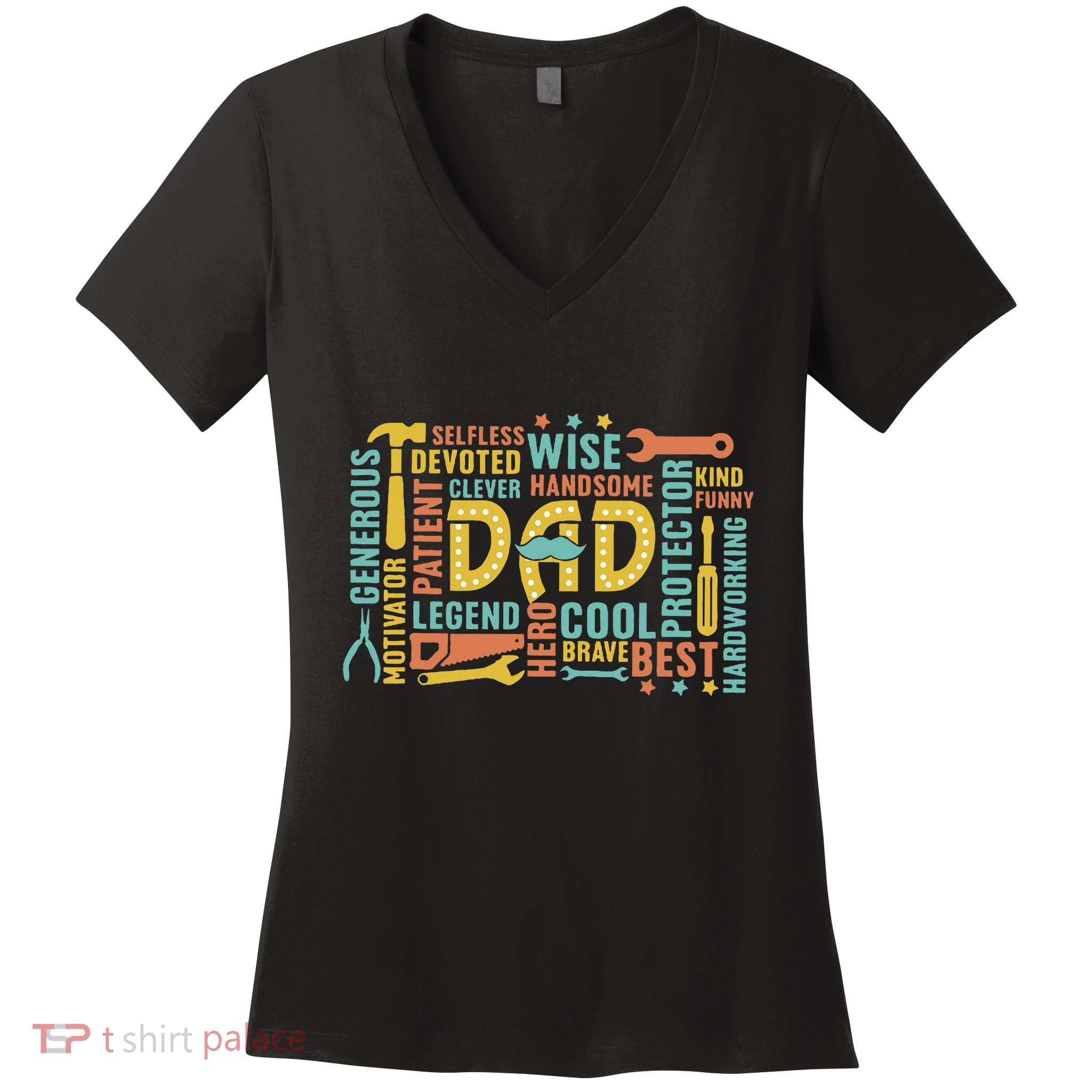 Retro Happy FatherS Day Dad Tools Best Dad Ever Women's V-Neck T-Shirt