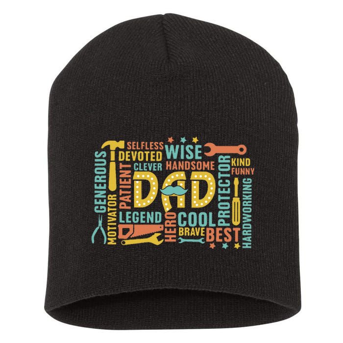 Retro Happy FatherS Day Dad Tools Best Dad Ever Short Acrylic Beanie