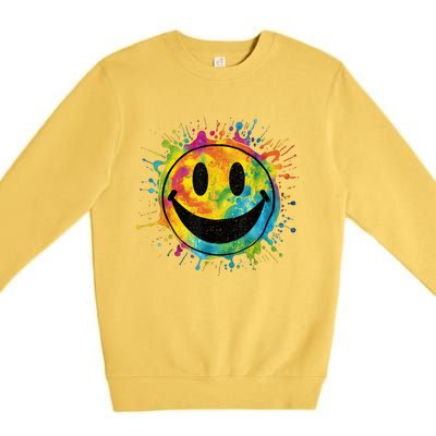 Retro Happy Face Rainbow Tiedye Splatter – 70s Peace Smile Premium Crewneck Sweatshirt